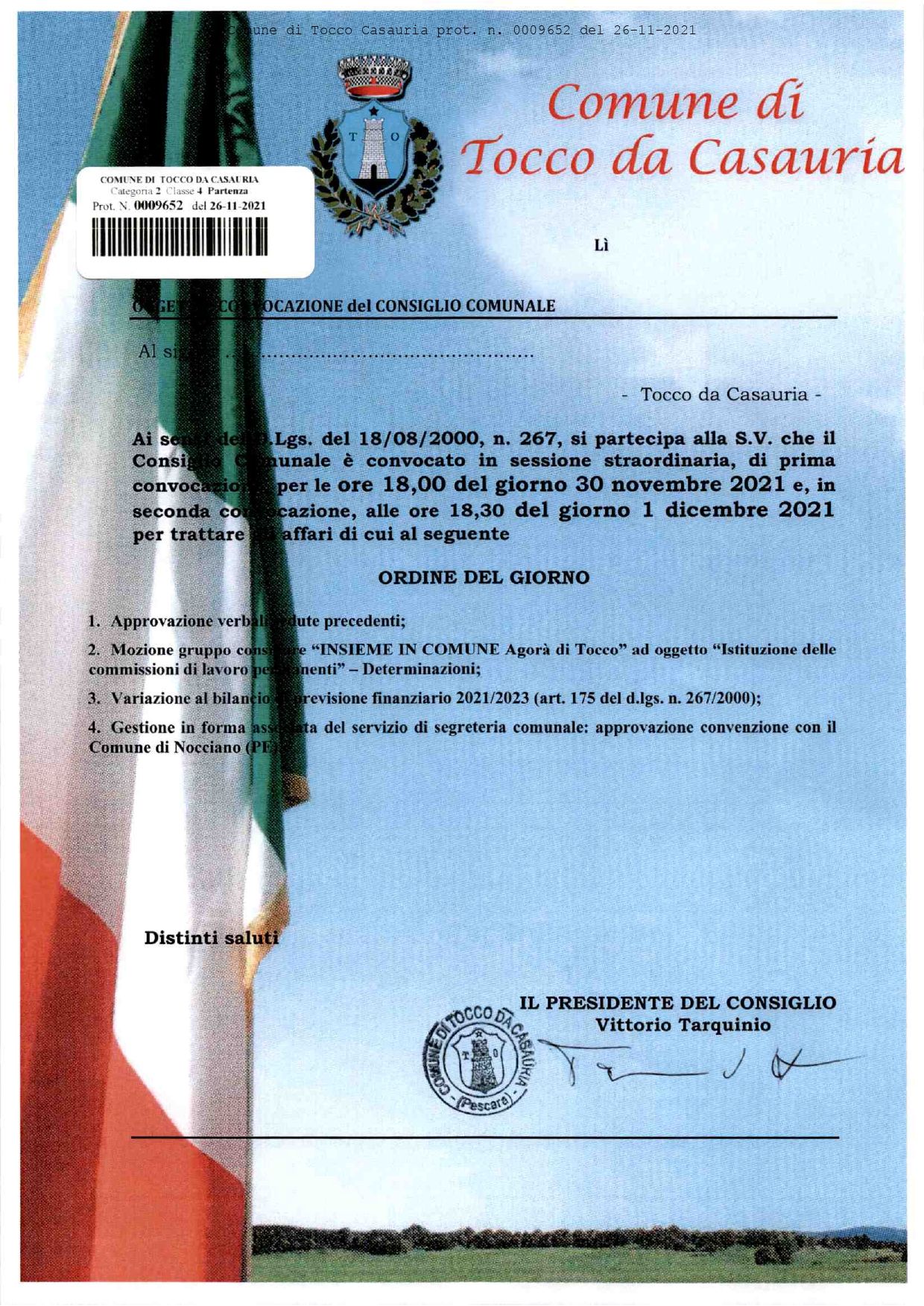 Convocazione Consiglio Comunale